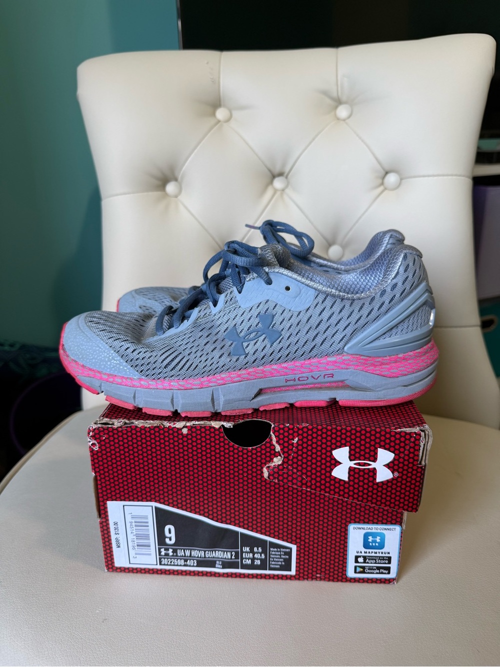 Under Armour Women's Light Gray and Pink HOVR Guardian 2 Running Shoes